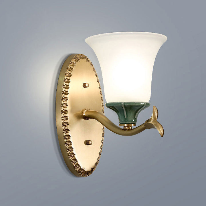 Skørter | Frosted Glass Brass Wall Lamp Bell 1/2-Light Vintage Wall Mount Lighting Fixture with Elliptical Backplate for Entrance
