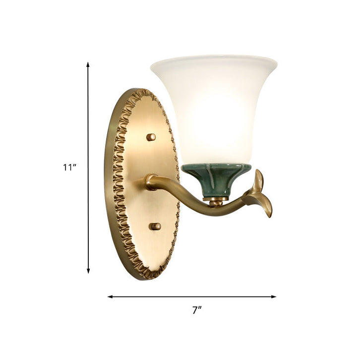 Skørter | Frosted Glass Brass Wall Lamp Bell 1/2-Light Vintage Wall Mount Lighting Fixture with Elliptical Backplate for Entrance