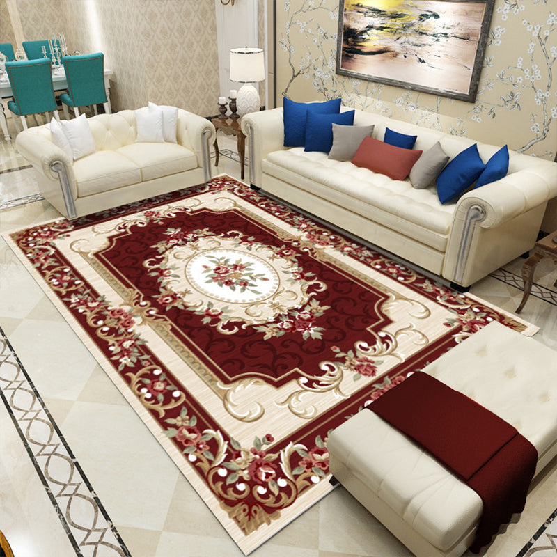 Lisslune | Retro floral pattern rug multicolored synthetic indoor rug easy-care pet-friendly rug for rooms