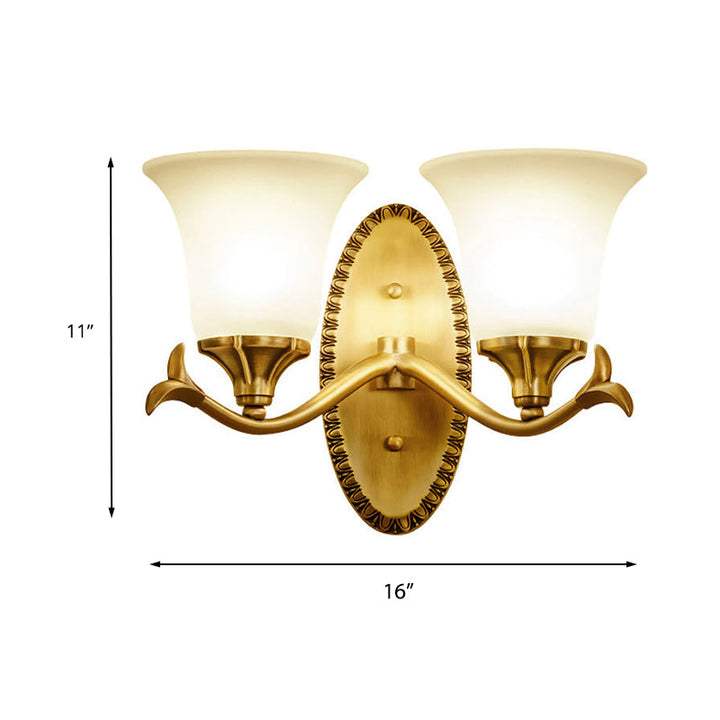 Skørter | Frosted Glass Brass Wall Lamp Bell 1/2-Bowl Vintage Wall Lighting with Elliptical Back Plate for Study