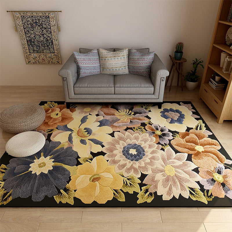Lisslune | Americana Floral Pattern Rug Multicolored Polypropylene Area Rug Pet Friendly Machine Washable Indoor Rug for Living Room