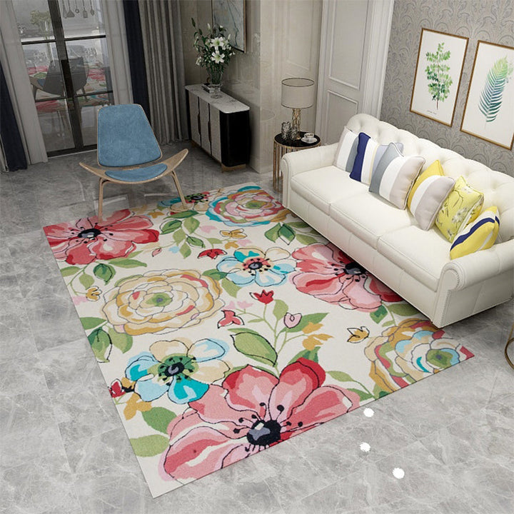 Lisslune | Americana Floral Pattern Rug Multicolored Polypropylene Area Rug Pet Friendly Machine Washable Indoor Rug for Living Room