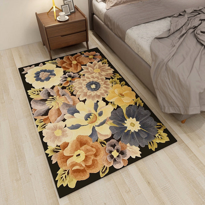 Lisslune | Americana Floral Pattern Rug Multicolored Polypropylene Area Rug Pet Friendly Machine Washable Indoor Rug for Living Room