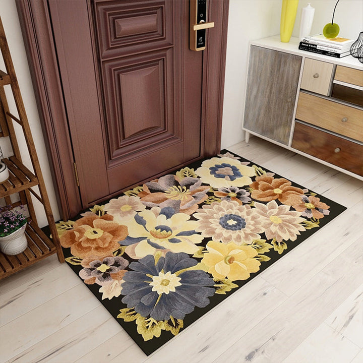 Lisslune | Americana Floral Pattern Rug Multicolored Polypropylene Area Rug Pet Friendly Machine Washable Indoor Rug for Living Room