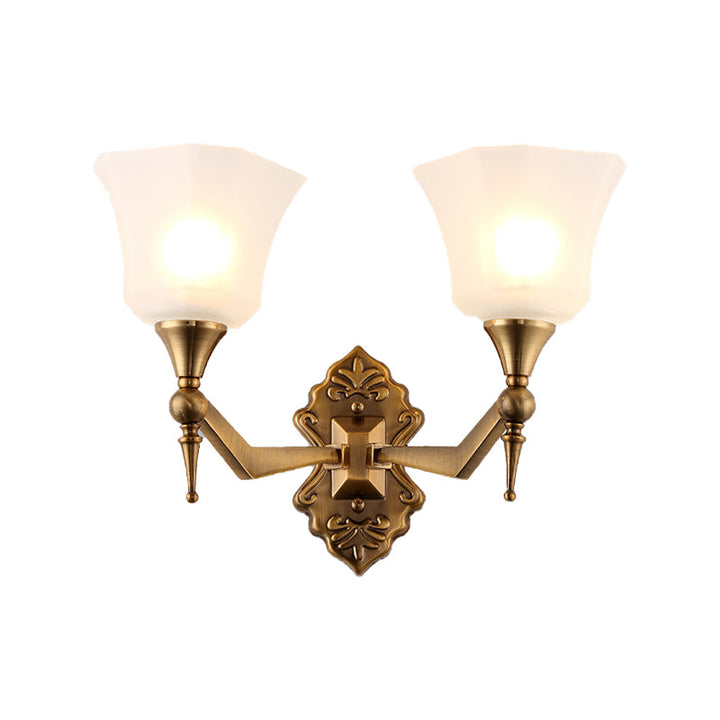 Skørter | Traditional Flared Wall-Mounted Lamp 1/2-Light A Frosted Glass Shade Wall Sconce Light in Gold for Bathroom