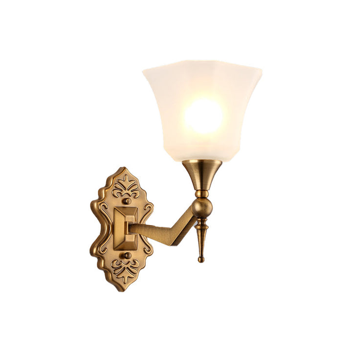 Skørter | Traditional Flared Wall-Mounted Lamp 1/2-Light A Frosted Glass Shade Wall Sconce Light in Gold for Bathroom