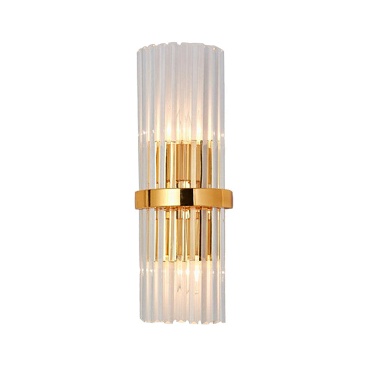 Lisslune | 2 Light Living Room Wall Mounted Lamp Modern Brass Finish Wall Light with Cylindrical Clear Crystal Shade