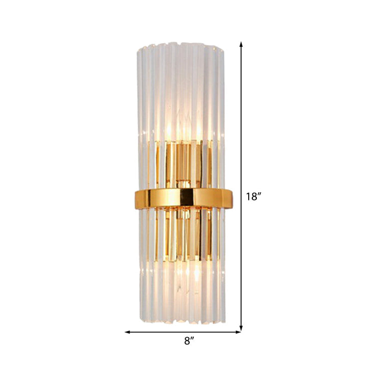 Lisslune | 2 Light Living Room Wall Mounted Lamp Modern Brass Finish Wall Light with Cylindrical Clear Crystal Shade