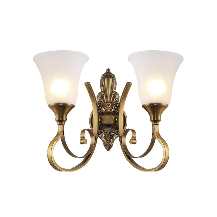 Skørter | Retro Bell Wall Lamp 1/2-Light Frosted Glass Wall Boutique Light with Metal Curved Arm in Gold for Veranda