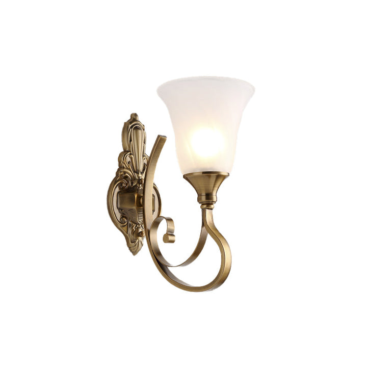 Skørter | Retro Bell Wall Lamp 1/2-Light Frosted Glass Wall Boutique Light with Metal Curved Arm in Gold for Veranda