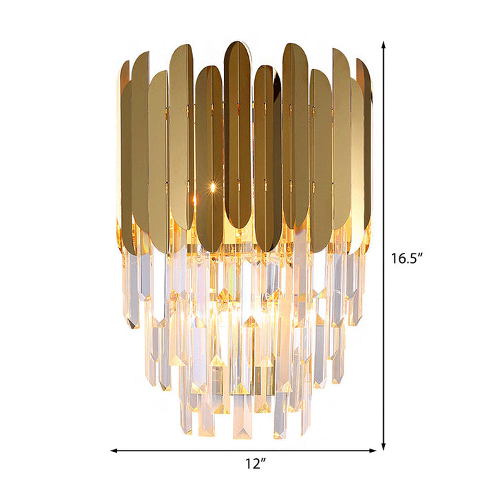 Lisslune | Stacked Wall Light Modernist Metal 1 Light Brass Wall Lamp with Clear Crystal Block for Nightstand