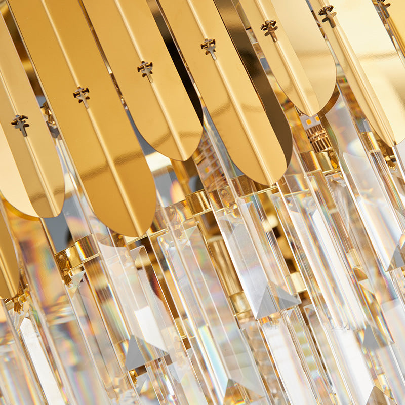 Lisslune | Stacked Wall Light Modernist Metal 1 Light Brass Wall Lamp with Clear Crystal Block for Nightstand