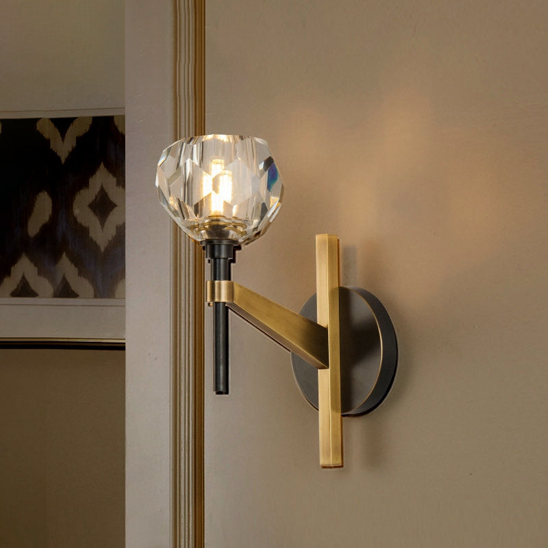 Lisslune | Modern Style Dome Wall Light Clear Crystal 1 Light Living Room Wall Lamp in Brass Finish