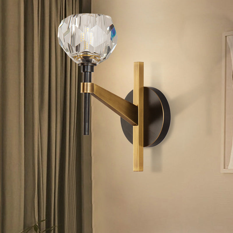 Lisslune | Modern Style Dome Wall Light Clear Crystal 1 Light Living Room Wall Lamp in Brass Finish