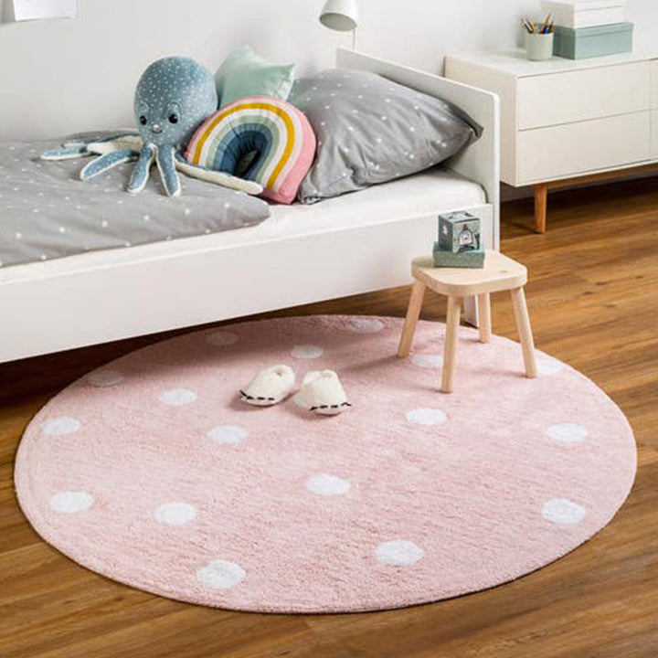 Lisslune | Multicolored simple rug Polyester polka dot print rug pet-friendly non-slip backing rug for children's room