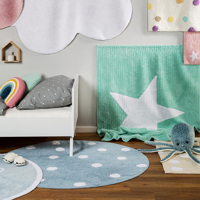 Lisslune | Multicolored simple rug Polyester polka dot print rug pet-friendly non-slip backing rug for children's room