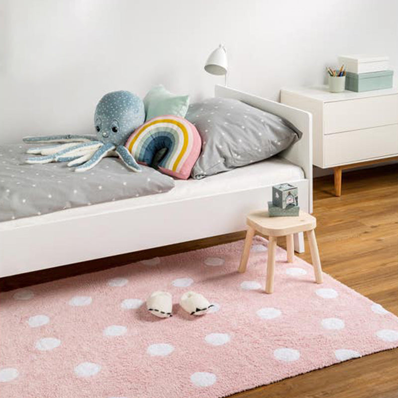Lisslune | Multicolored simple rug Polyester polka dot print rug pet-friendly non-slip backing rug for children's room