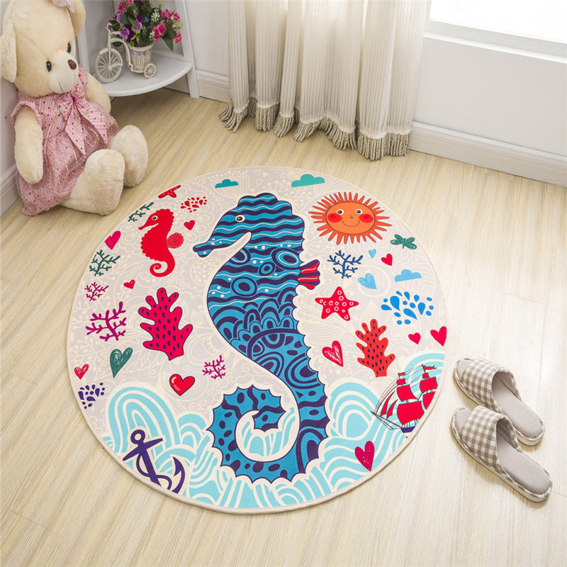 Lisslune | Nordic Kids Bedroom Rug Multicolored Cartoon Print Rug Polyester Non-Slip Back Machine Washable Rug