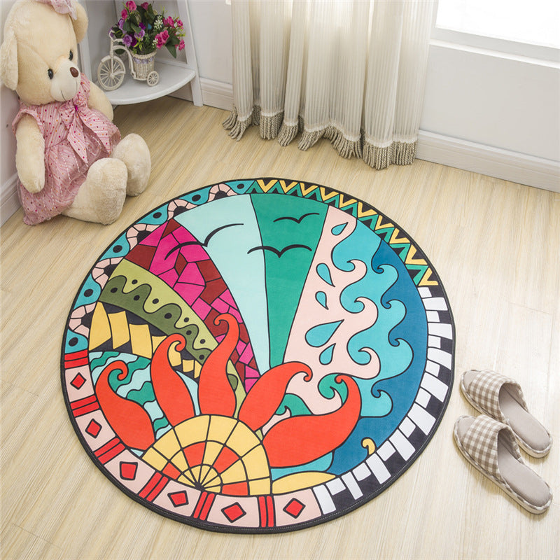 Lisslune | Nordic Kids Bedroom Rug Multicolored Cartoon Print Rug Polyester Non-Slip Back Machine Washable Rug