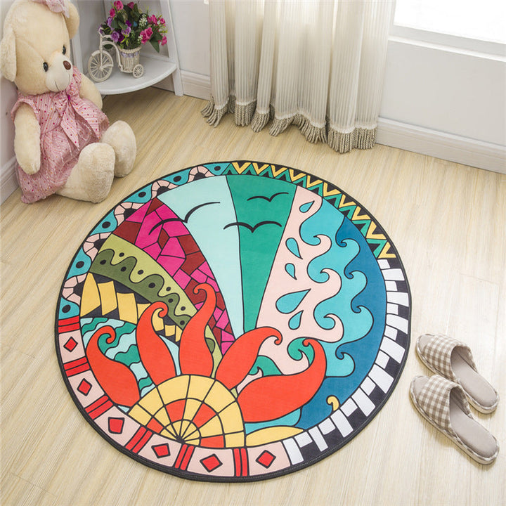 Lisslune | Nordic Kids Bedroom Rug Multicolored Cartoon Print Rug Polyester Non-Slip Back Machine Washable Rug