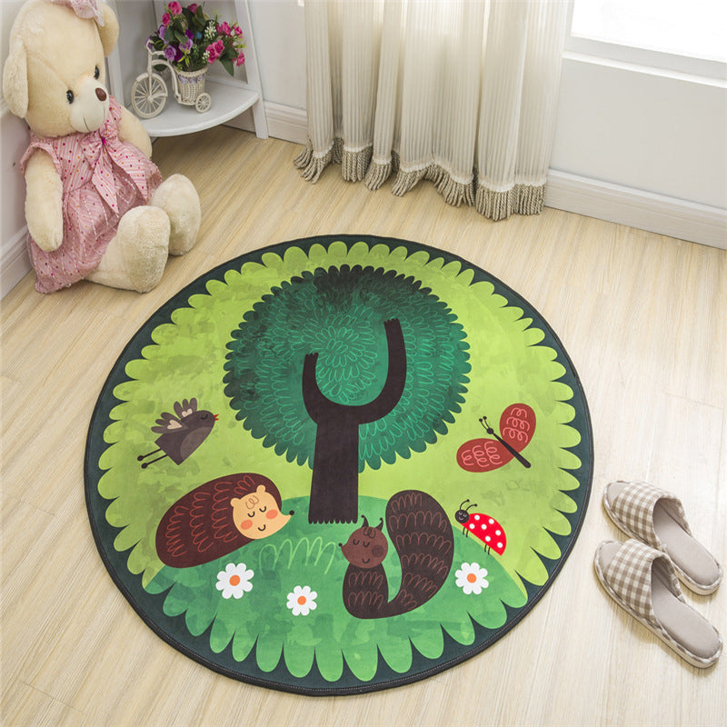 Lisslune | Nordic Kids Bedroom Rug Multicolored Cartoon Print Rug Polyester Non-Slip Back Machine Washable Rug