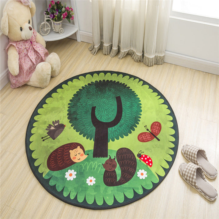 Lisslune | Nordic Kids Bedroom Rug Multicolored Cartoon Print Rug Polyester Non-Slip Back Machine Washable Rug