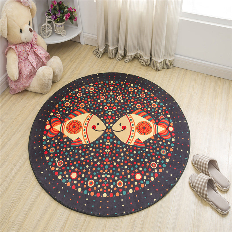 Lisslune | Nordic Kids Bedroom Rug Multicolored Cartoon Print Rug Polyester Non-Slip Back Machine Washable Rug