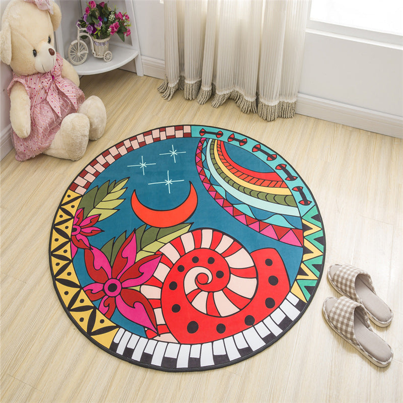 Lisslune | Nordic Kids Bedroom Rug Multicolored Cartoon Print Rug Polyester Non-Slip Back Machine Washable Rug