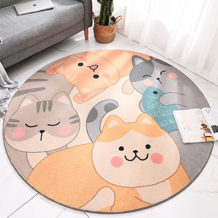 Lisslune | Sweet Cartoon Print Rug Multicolored Polyester Rug Washable Easy Care Non-Slip Indoor Rug for Children's Room