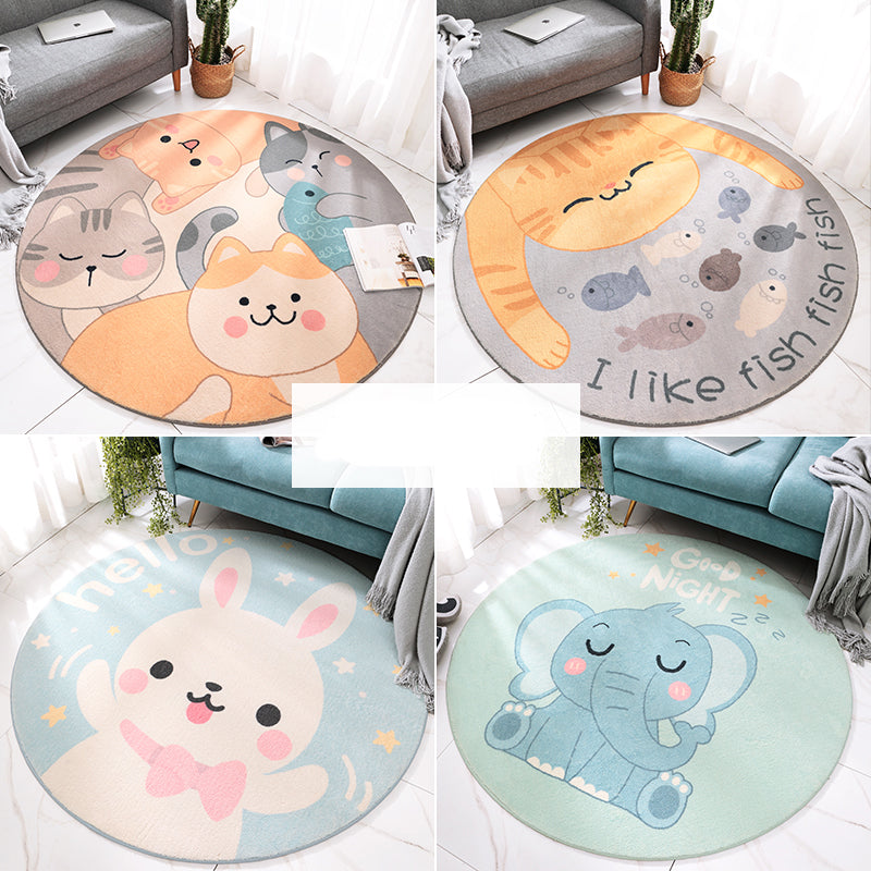 Lisslune | Sweet Cartoon Print Rug Multicolored Polyester Rug Washable Easy Care Non-Slip Indoor Rug for Children's Room
