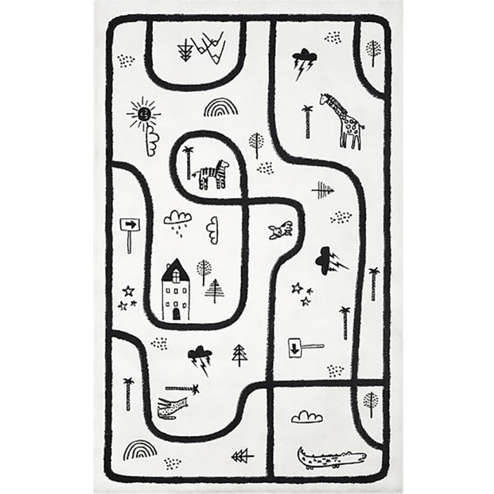 Lisslune | Unique Children's Room Carpet Multicolored Plant Print Carpet Polyester Non-slip Pet-friendly Stain-resistant Carpet