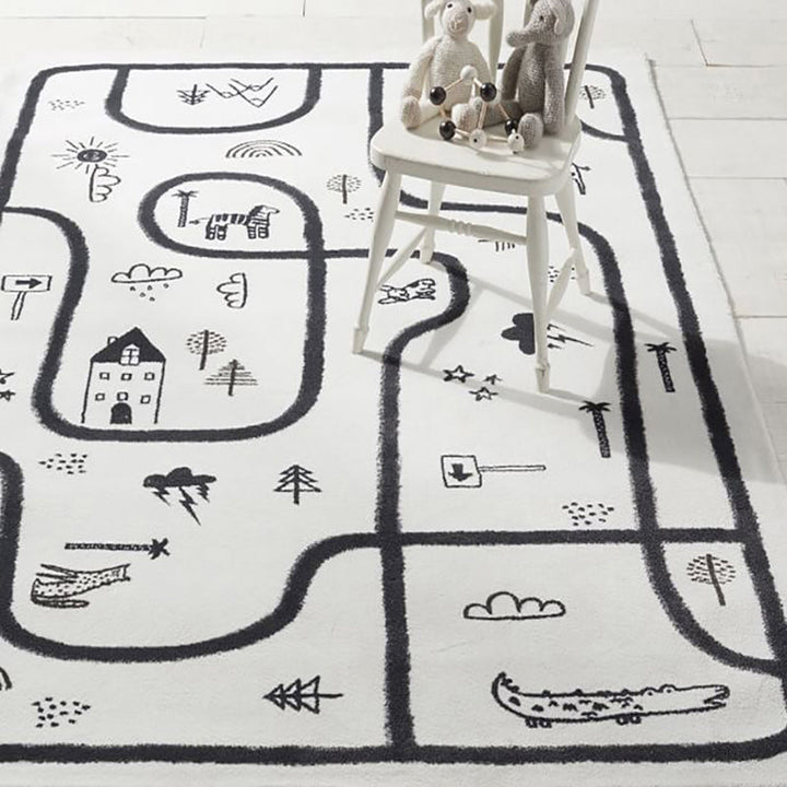 Lisslune | Unique Children's Room Carpet Multicolored Plant Print Carpet Polyester Non-slip Pet-friendly Stain-resistant Carpet