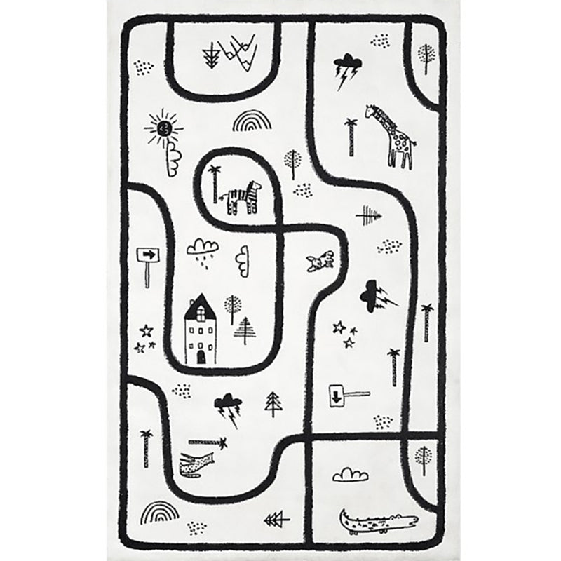 Lisslune | Unique Children's Room Carpet Multicolored Plant Print Carpet Polyester Non-slip Pet-friendly Stain-resistant Carpet