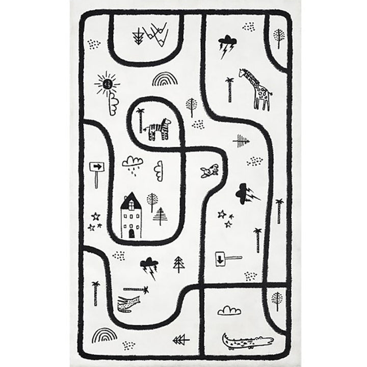 Lisslune | Unique Children's Room Carpet Multicolored Plant Print Carpet Polyester Non-slip Pet-friendly Stain-resistant Carpet