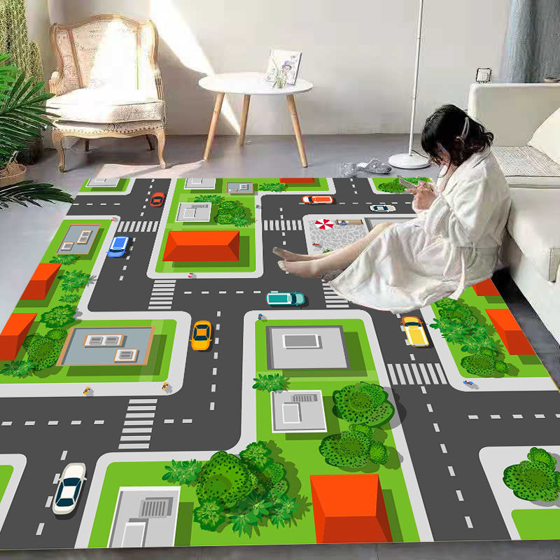 Lisslune | Beautiful Cartoon Print Carpet Multicolored Polyester Area Rug Non-Slip Back Machine Washable Rug for Kids