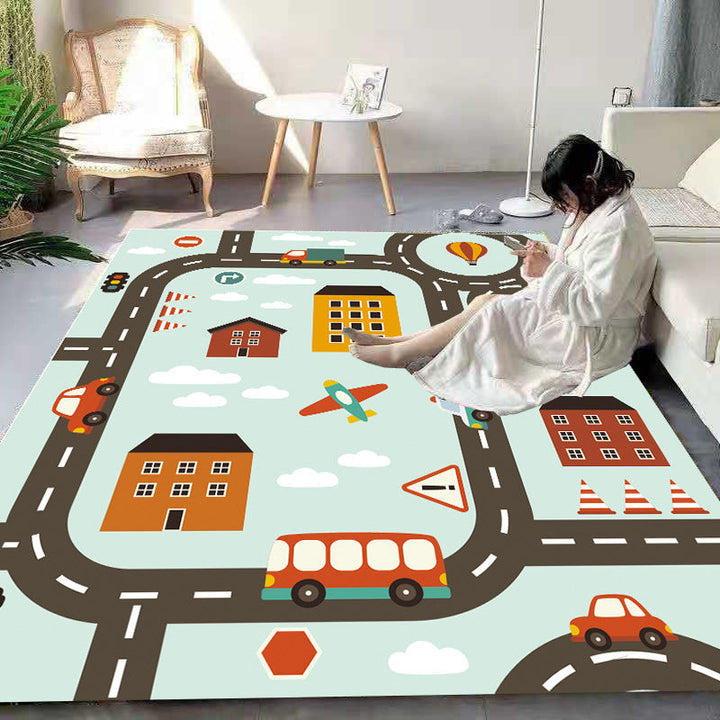 Lisslune | Beautiful Cartoon Print Carpet Multicolored Polyester Area Rug Non-Slip Back Machine Washable Rug for Kids