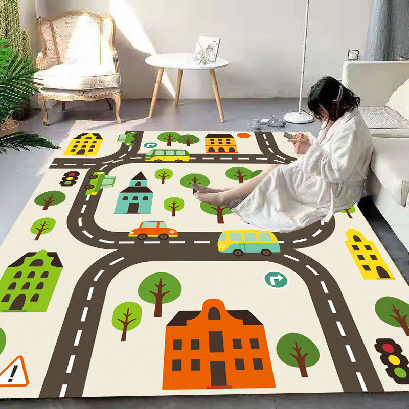Lisslune | Beautiful Cartoon Print Carpet Multicolored Polyester Area Rug Non-Slip Back Machine Washable Rug for Kids