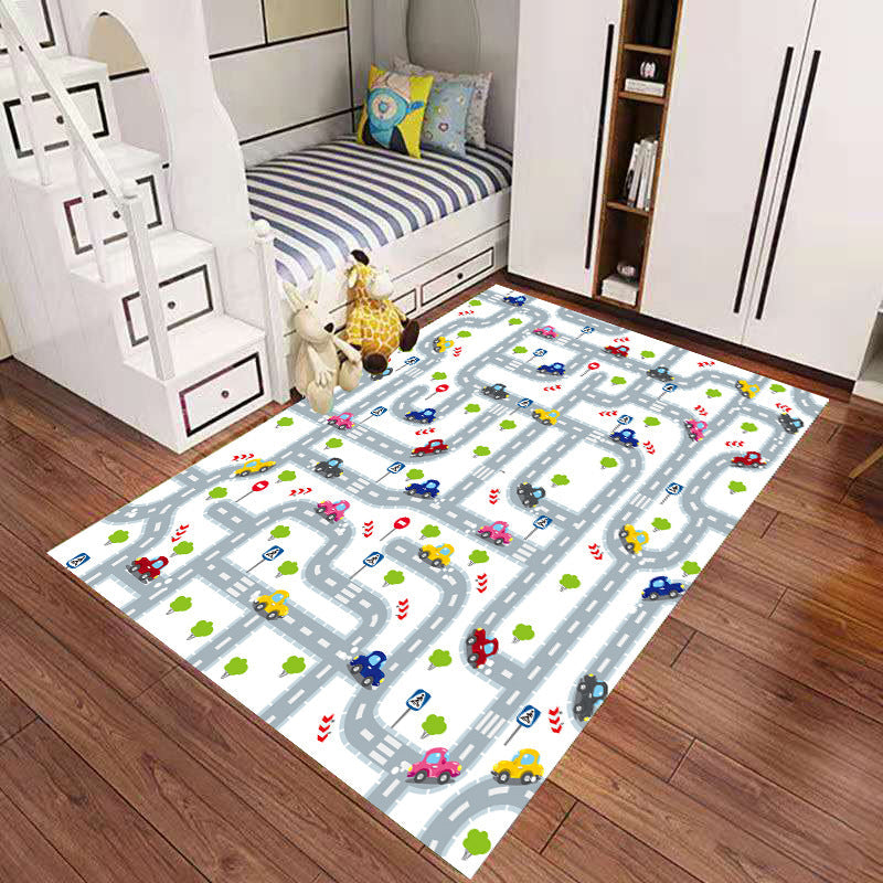 Lisslune | Beautiful Cartoon Print Carpet Multicolored Polyester Area Rug Non-Slip Back Machine Washable Rug for Kids
