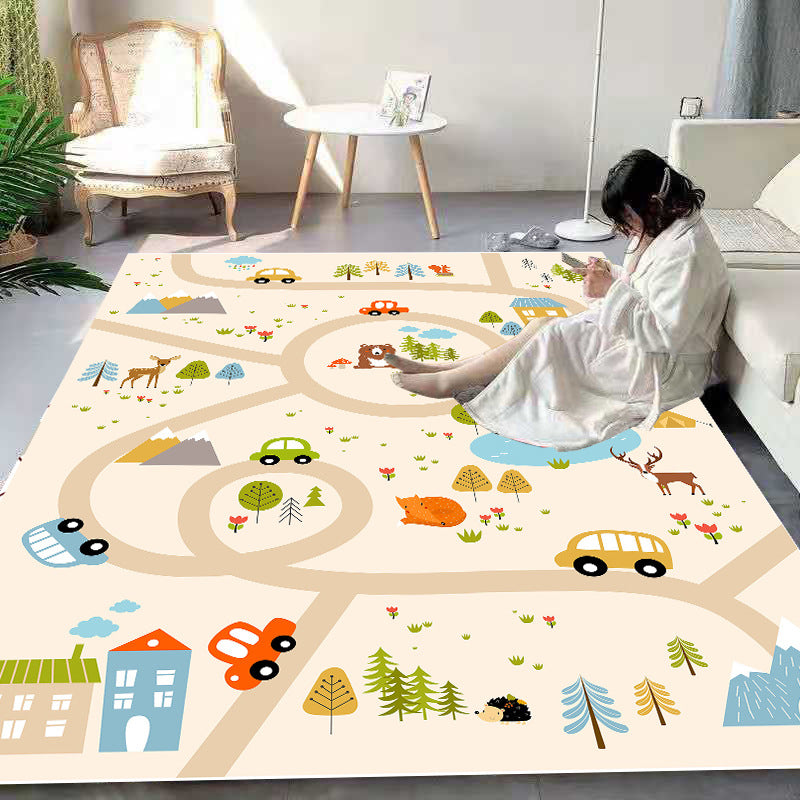 Lisslune | Beautiful Cartoon Print Carpet Multicolored Polyester Area Rug Non-Slip Back Machine Washable Rug for Kids