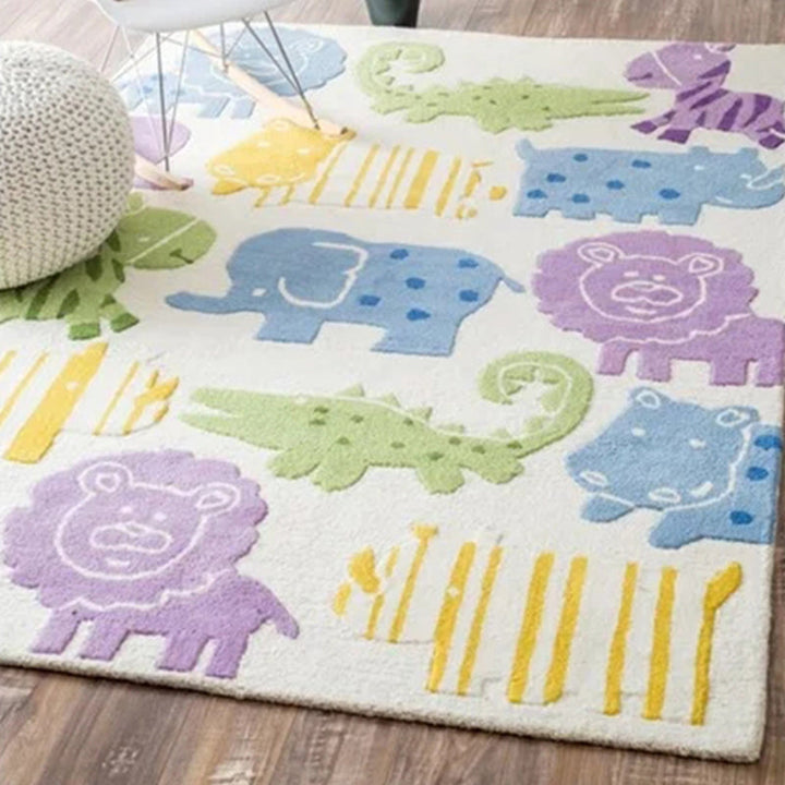 Lisslune | Funky Kids Bedroom Rug Multicolor Cartoon Area Rug Polyester Pet-Friendly Machine Washable Rug
