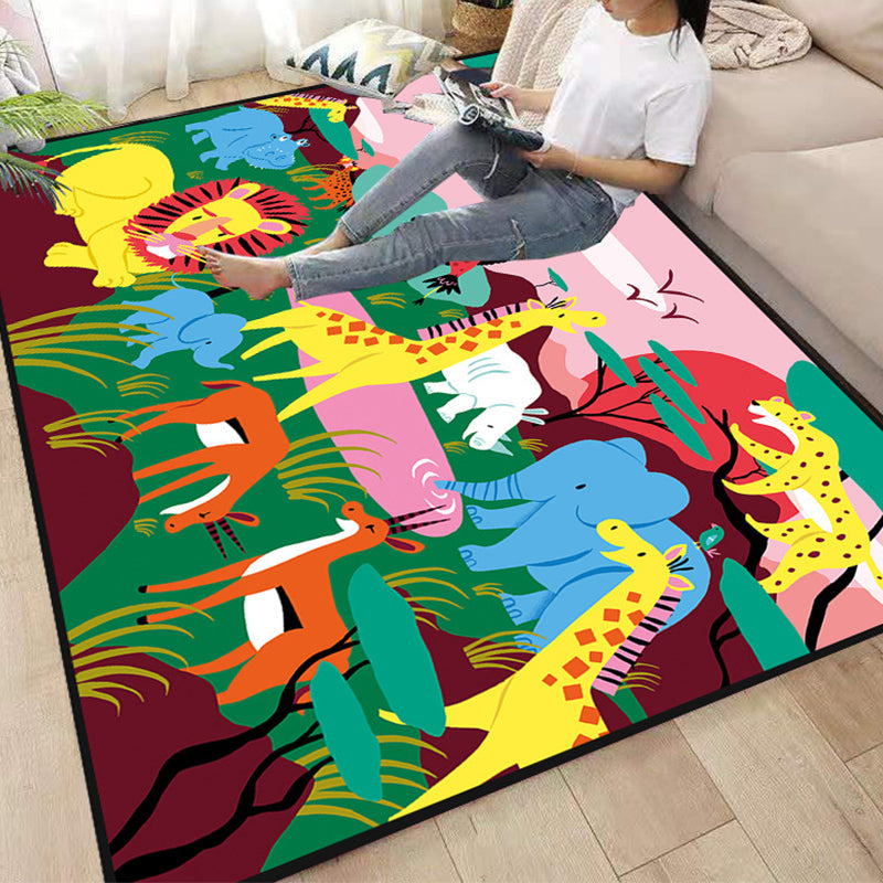 Lisslune | Funny Children's Room Carpet Multicolored Cartoon Print Carpet Synthetic Non-Slip Back Easy Care Carpet