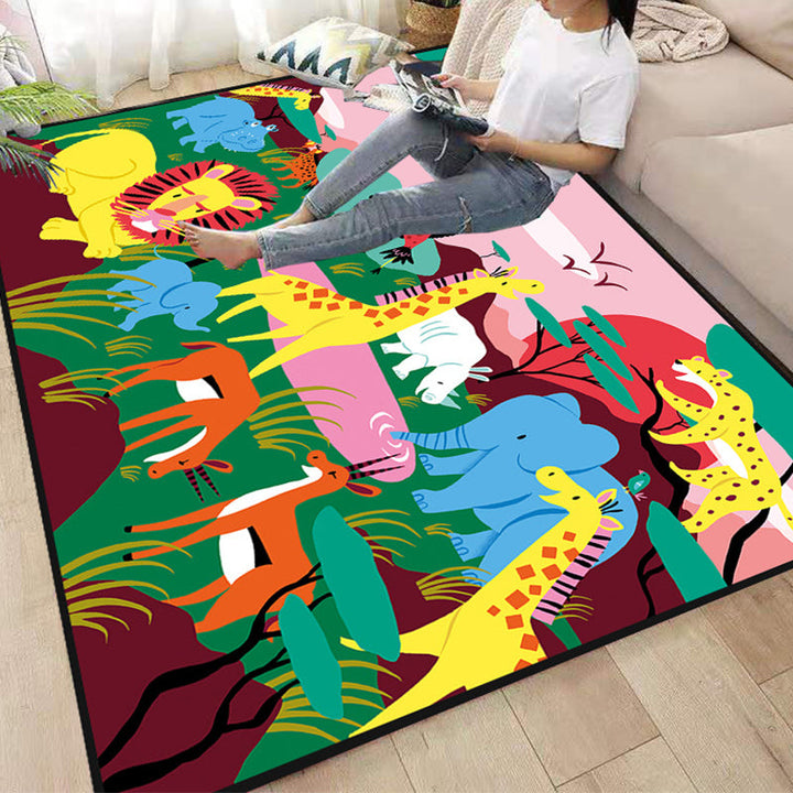 Lisslune | Funny Children's Room Carpet Multicolored Cartoon Print Carpet Synthetic Non-Slip Back Easy Care Carpet