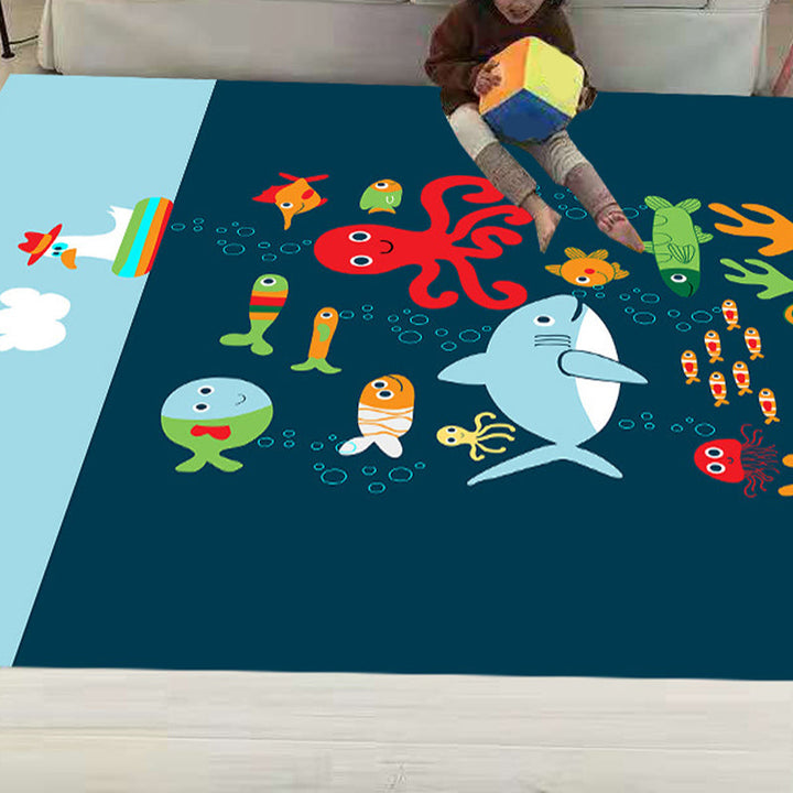 Lisslune | Funny Children's Room Carpet Multicolored Cartoon Print Carpet Synthetic Non-Slip Back Easy Care Carpet