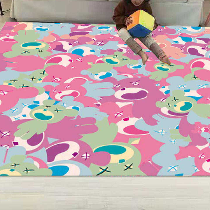 Lisslune | Funny Children's Room Carpet Multicolored Cartoon Print Carpet Synthetic Non-Slip Back Easy Care Carpet