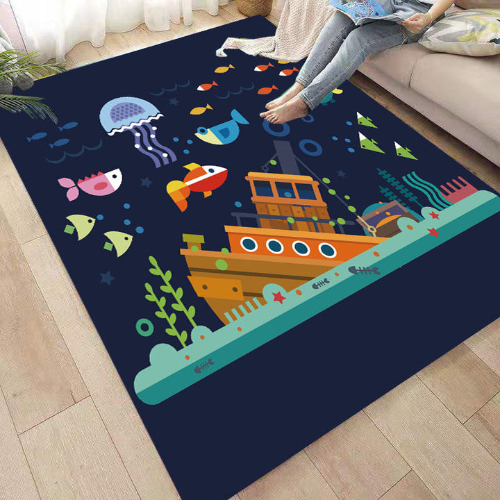 Lisslune | Funny Children's Room Carpet Multicolored Cartoon Print Carpet Synthetic Non-Slip Back Easy Care Carpet