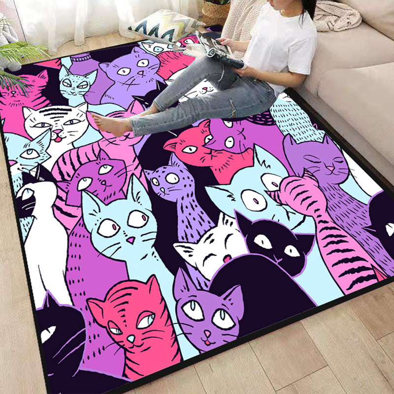 Lisslune | Funny Children's Room Carpet Multicolored Cartoon Print Carpet Synthetic Non-Slip Back Easy Care Carpet