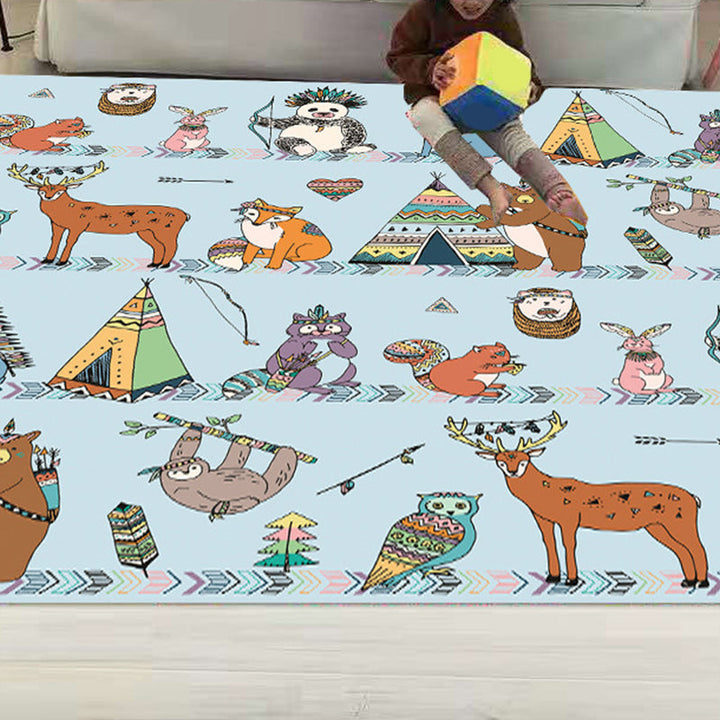 Lisslune | Funny Children's Room Carpet Multicolored Cartoon Print Carpet Synthetic Non-Slip Back Easy Care Carpet