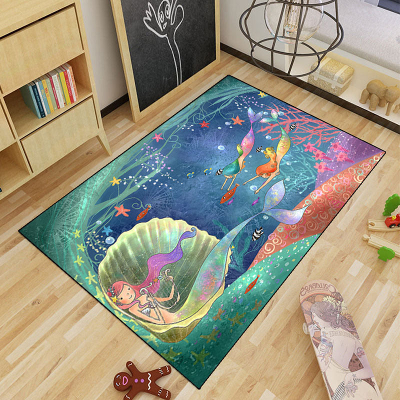 Lisslune | Multicolored Children's Room Rug Calming Fairy Tale Rug Polyester Non-Slip Machine Washable Living Room Rug