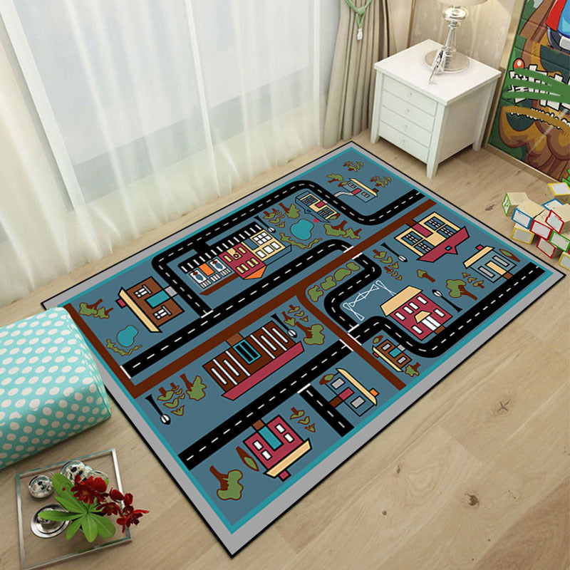 Lisslune | Multicolored Children's Room Rug Calming Fairy Tale Rug Polyester Non-Slip Machine Washable Living Room Rug