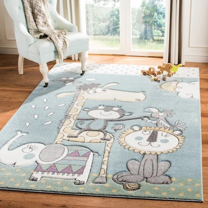 Lisslune | Lovely Children's Room Carpet Multicolor Cartoon Printed Carpet Polyester Pet-Friendly Machine Washable Indoor Carpet